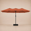 Terracotta double canopy market umbrella with integrated LED lights, black aluminium pole and weighted square base