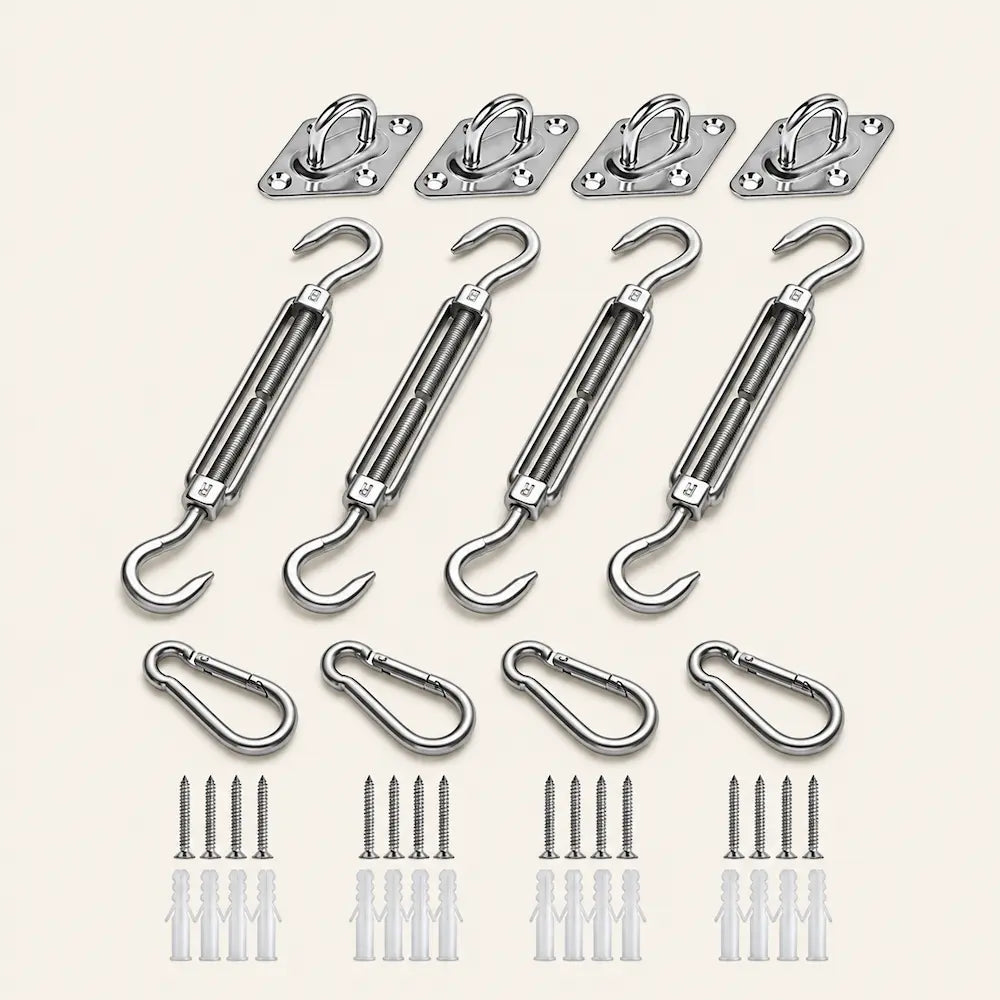 Shade Sail Fixing Kit, 304 Stainless Steel | 4 Turnbuckles, 4 Snap Hooks, 4 Pad Eyes