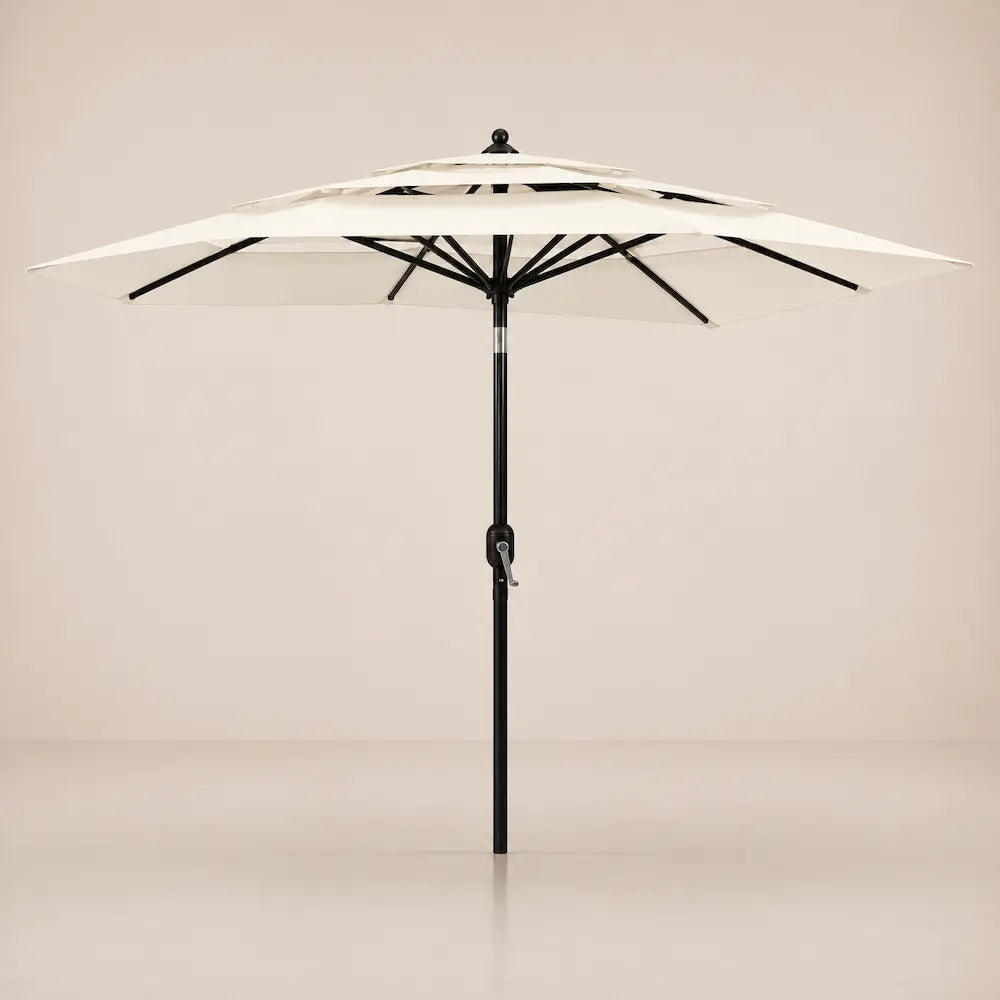 3-Tier Market Umbrella 2x2m Square Sand - Aluminium, Crank & Tilt | Restanque