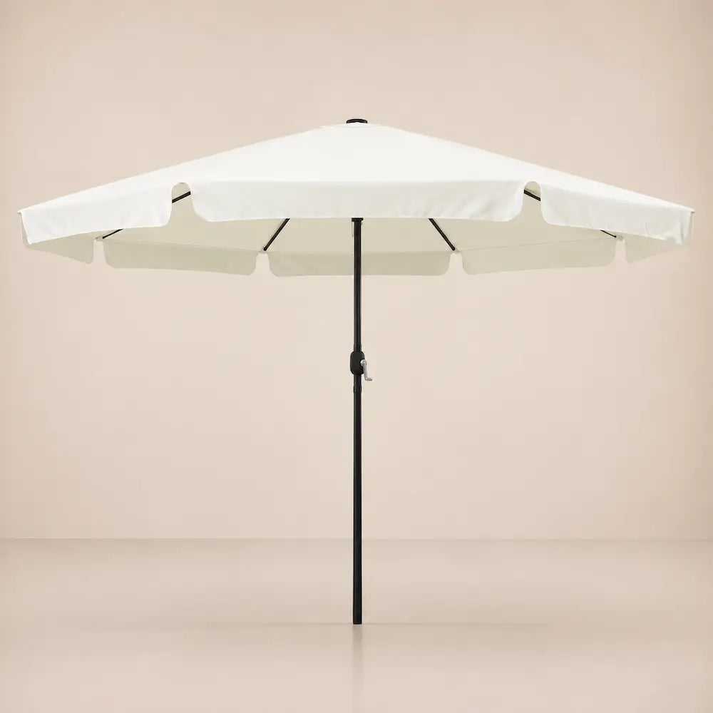 Large LED Market Umbrella 3.95m Sand & Anthracite - Crank & Tilt | Veillée