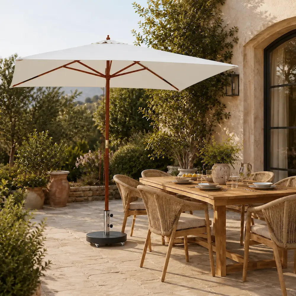 Market Umbrella 2x3m Rectangular Cream - Hardwood Pole, Single Pulley | Bastide