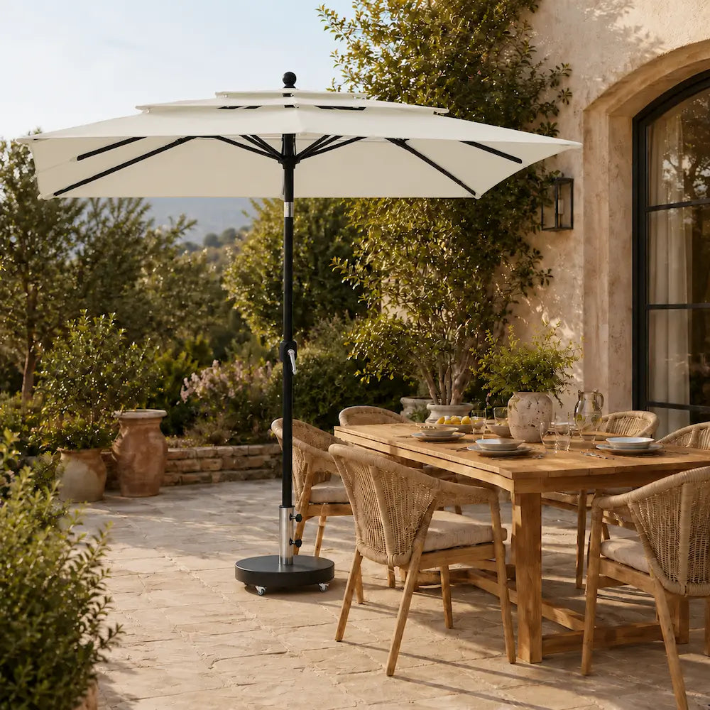 3-Tier Market Umbrella 2.5m Sand - Aluminium, Crank & Tilt | Tonnelle