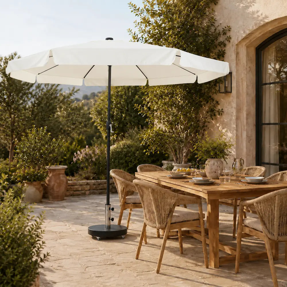 Large LED Market Umbrella 3.95m Sand & Anthracite - Crank & Tilt | Veillée