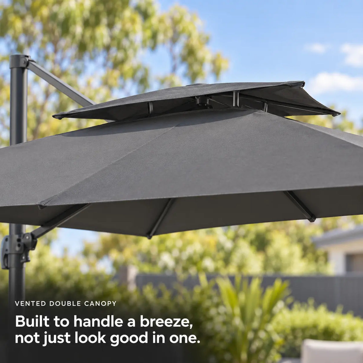 Cantilever umbrella 3x3 vented double canopy anthracite