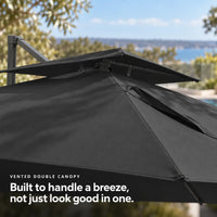 Cantilever umbrella 3x4 black vented double canopy rectangular wind resistant