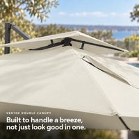 Cantilever umbrella 3x4 ivory vented double canopy rectangular wind resistant