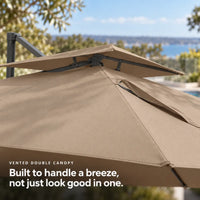 Cantilever umbrella 3x4 taupe vented double canopy rectangular wind resistant