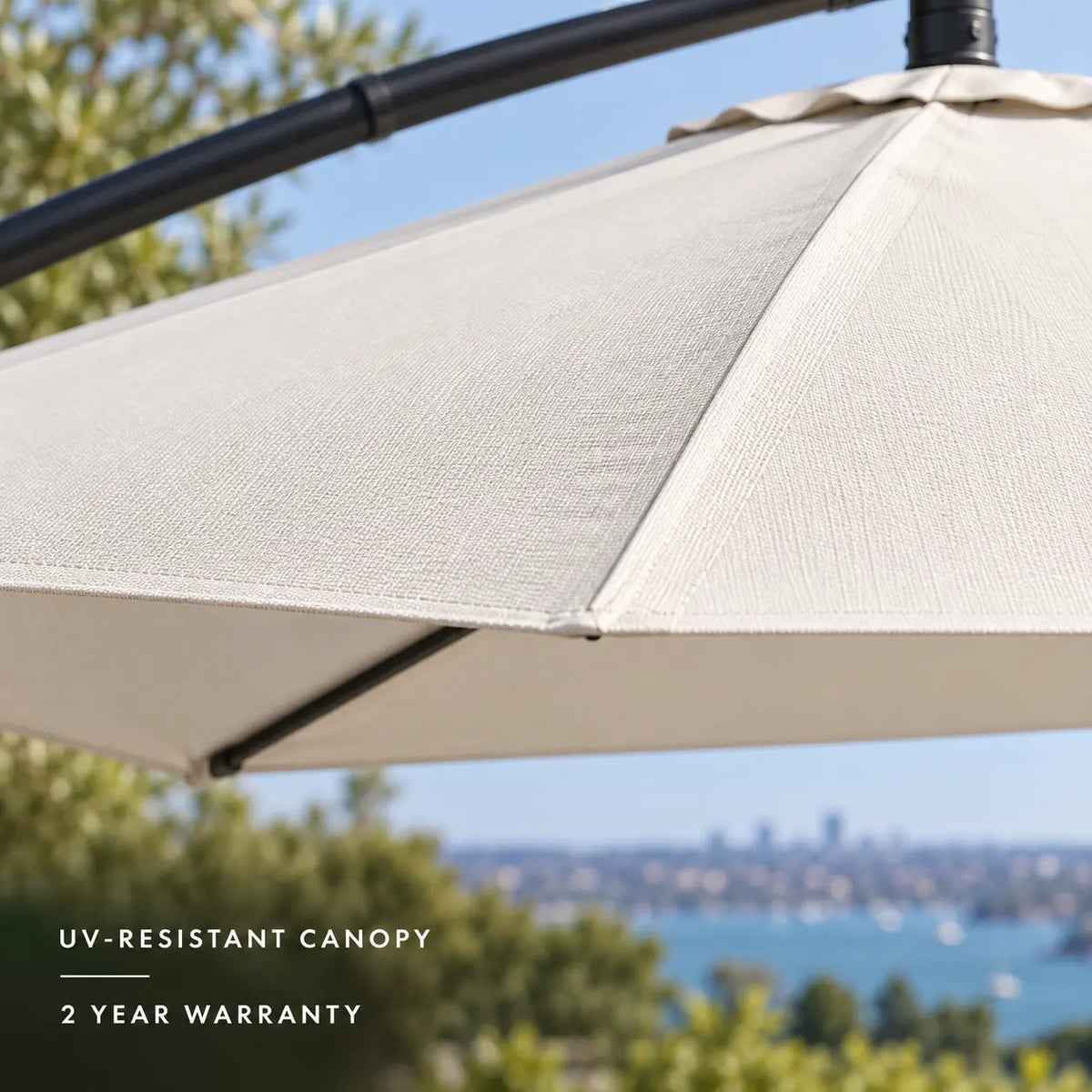 Round cantilever umbrella 3m sand waterproof UV-resistant canopy close-up texture