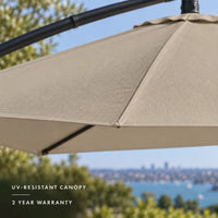 Round cantilever umbrella 3m taupe waterproof UV-resistant canopy close-up texture