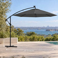 Round cantilever umbrella 3m anthracite 3m diameter 254cm height offset curved arm parasol sea view