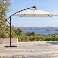 Round cantilever umbrella 3m sand 3m diameter 254cm height offset curved arm parasol sea view
