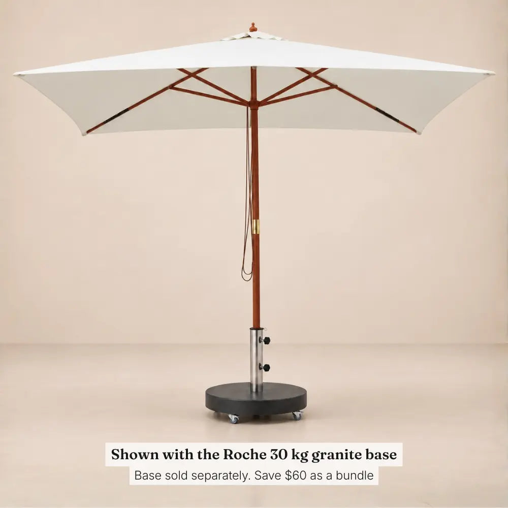 Market Umbrella 2x3m Rectangular Cream - Hardwood Pole, Single Pulley | Bastide