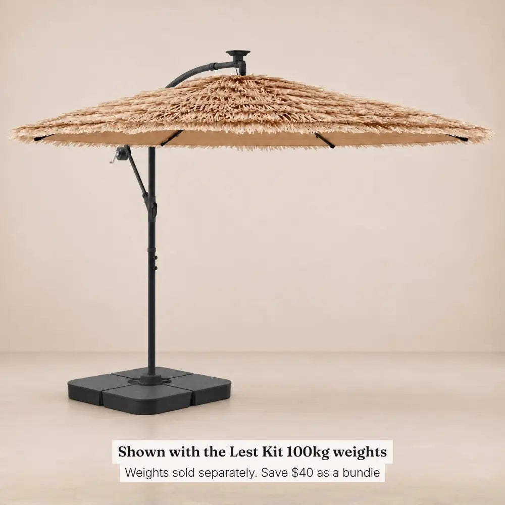 Straw Top Cantilever Umbrella 2.9m Brown - LED Lights, Crank, Cross Base | Paillote