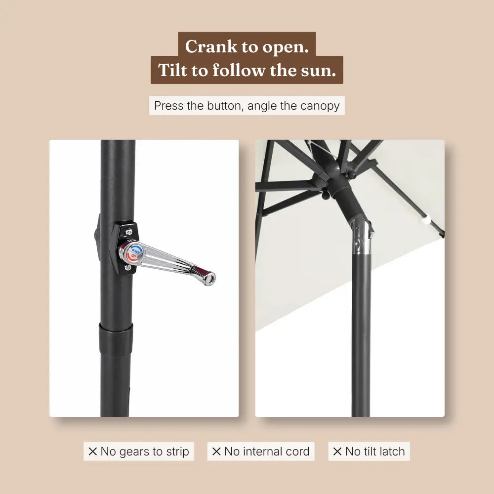 Small Market Umbrella 2.25m White - Steel Pole, Crank & Tilt | Placette