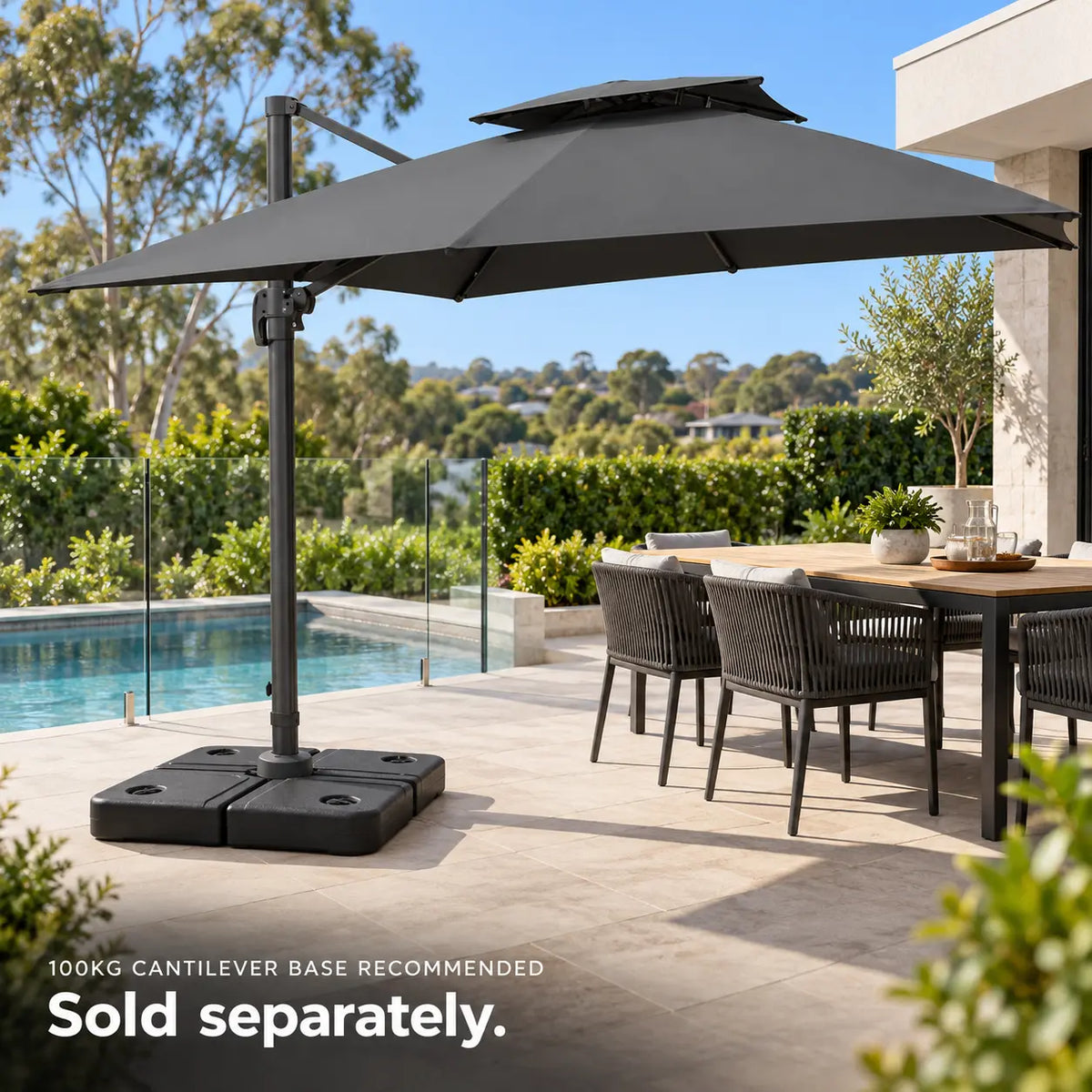 Cantilever umbrella 3x3 compatible 100kg weighted base outdoor pool terrace