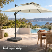 Cantilever umbrella 3x4 ivory rectangular 100kg weighted base poolside outdoor dining coastal terrace