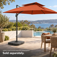 Cantilever umbrella 3x4 terracotta rectangular 100kg weighted base poolside outdoor dining coastal terrace