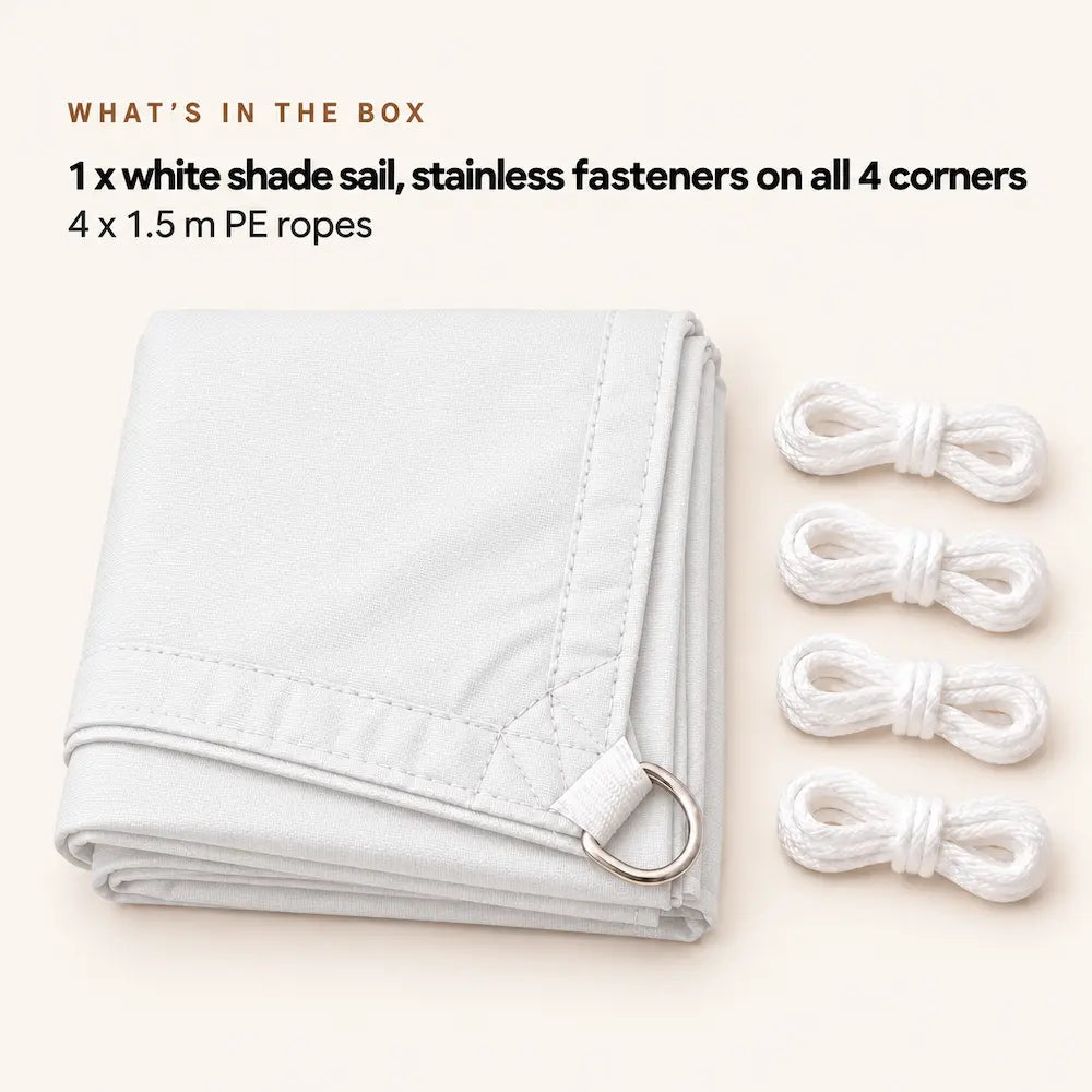 Rectangular Shade Sail White | Water-Resistant Sun & Rain Cover | Bowline
