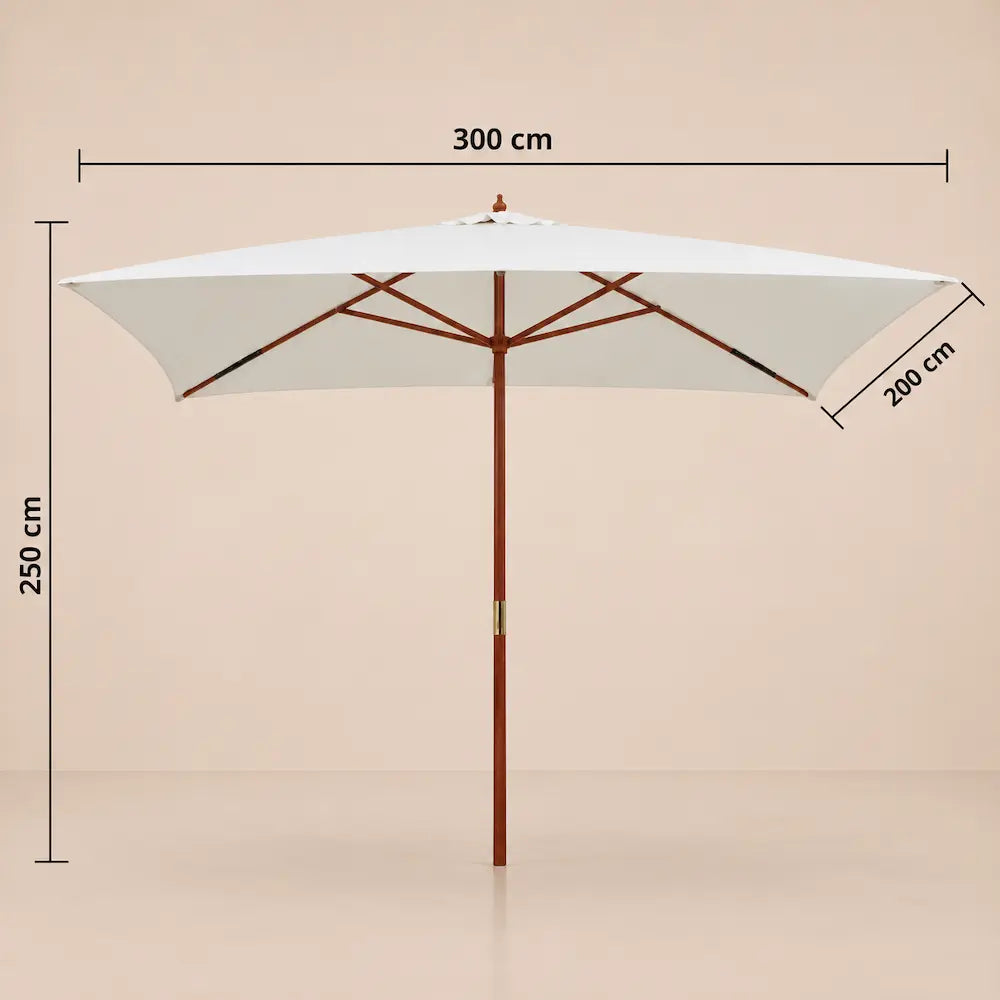 Market Umbrella 2x3m Rectangular Cream - Hardwood Pole, Single Pulley | Bastide