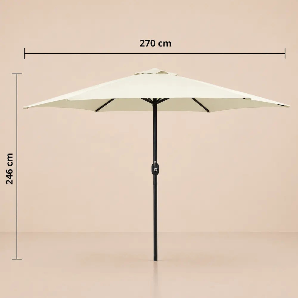 Market Umbrella 2.7m Round Sand White - Aluminium Pole, Crank Opening | Calade