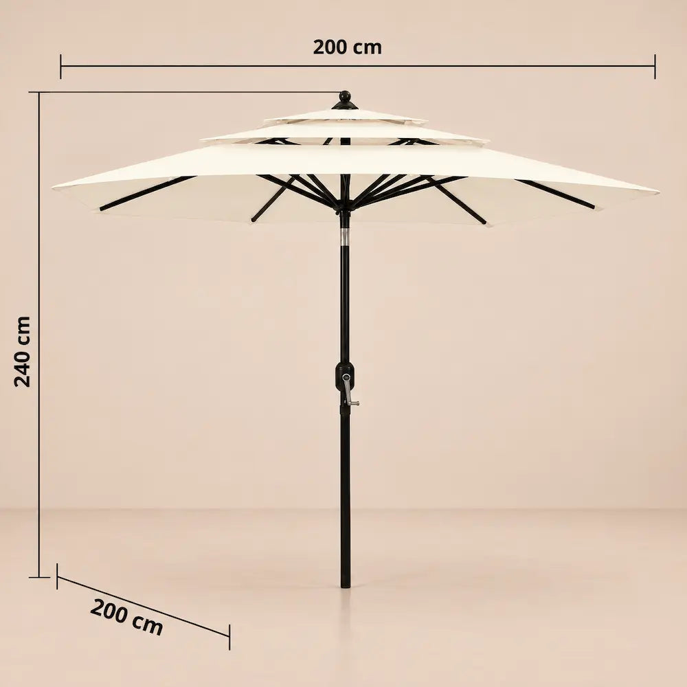 3-Tier Market Umbrella 2x2m Square Sand - Aluminium, Crank & Tilt | Restanque
