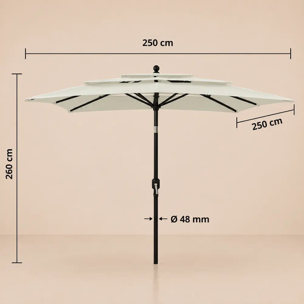 3-Tier Market Umbrella 2.5m Sand - Aluminium, Crank & Tilt | Tonnelle