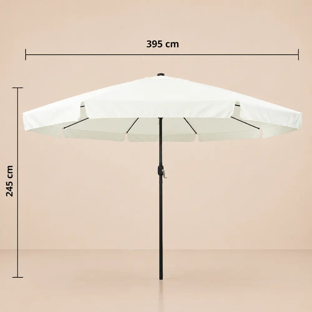Large LED Market Umbrella 3.95m Sand & Anthracite - Crank & Tilt | Veillée