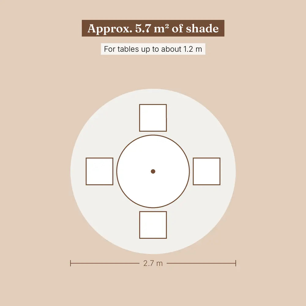 Market Umbrella 2.7m Round Sand White - Aluminium Pole, Crank Opening | Calade