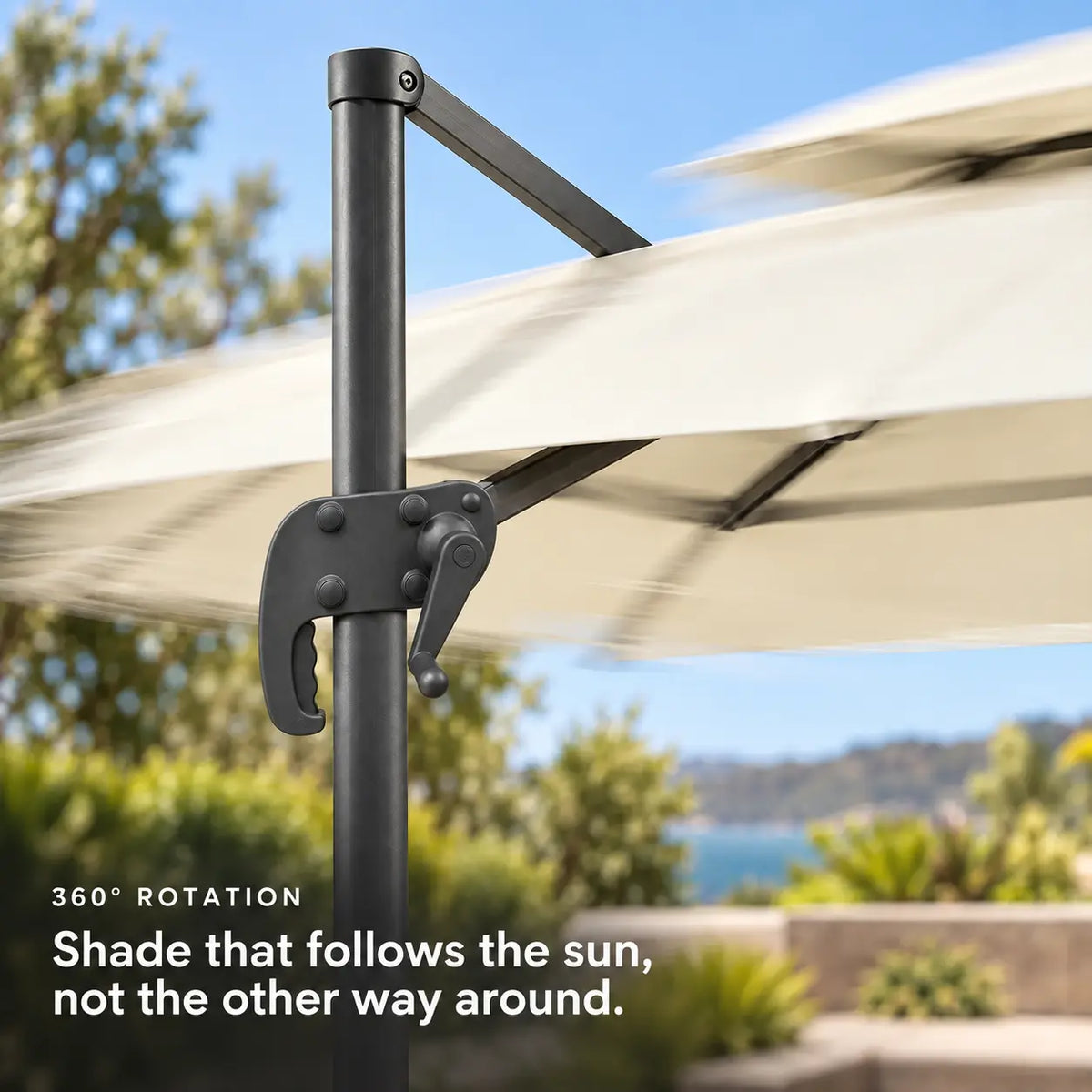 Cantilever umbrella 3x3 ivory 360-degree rotation pivot joint