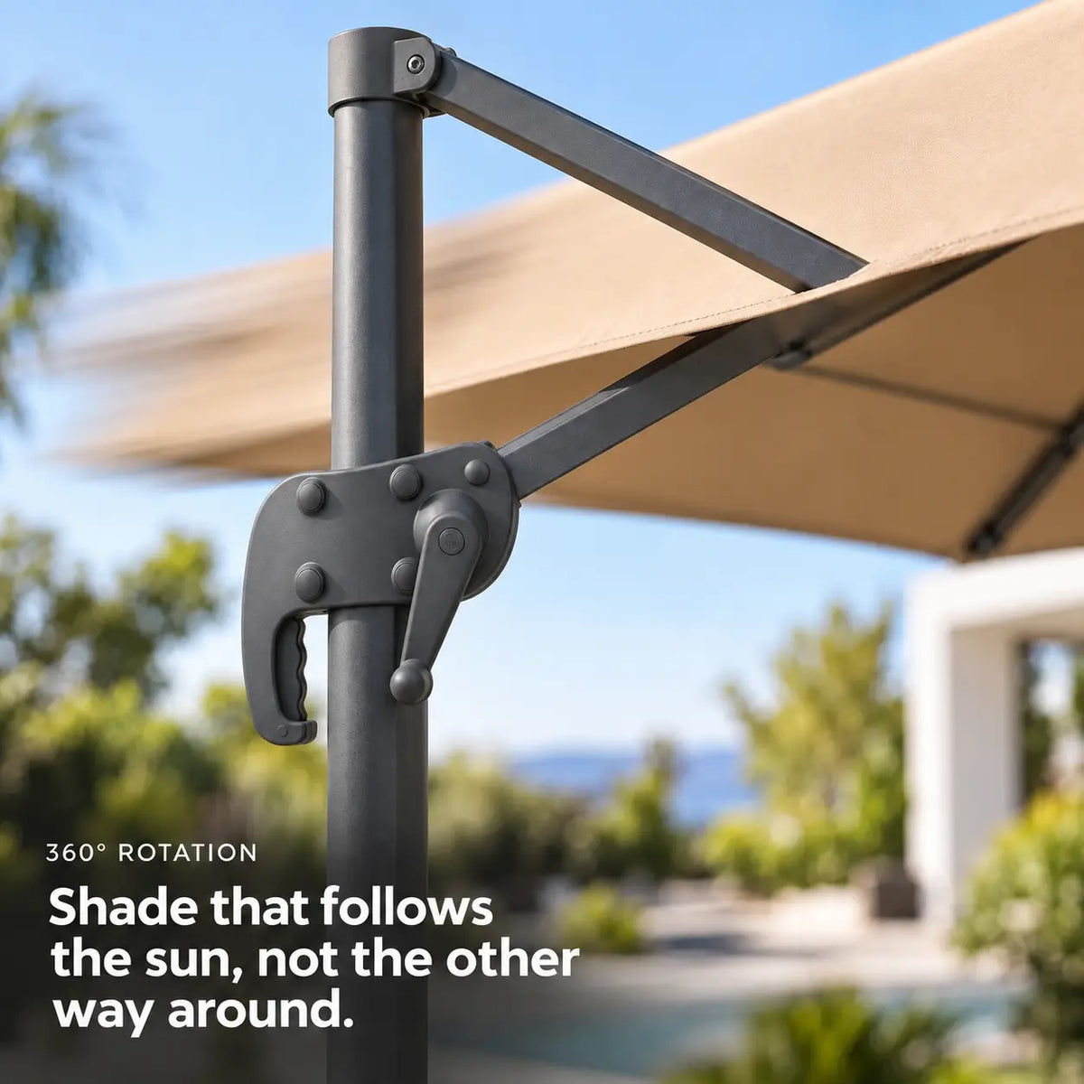 Cantilever umbrella 3x3 taupe 360-degree rotation aluminium pivot arm