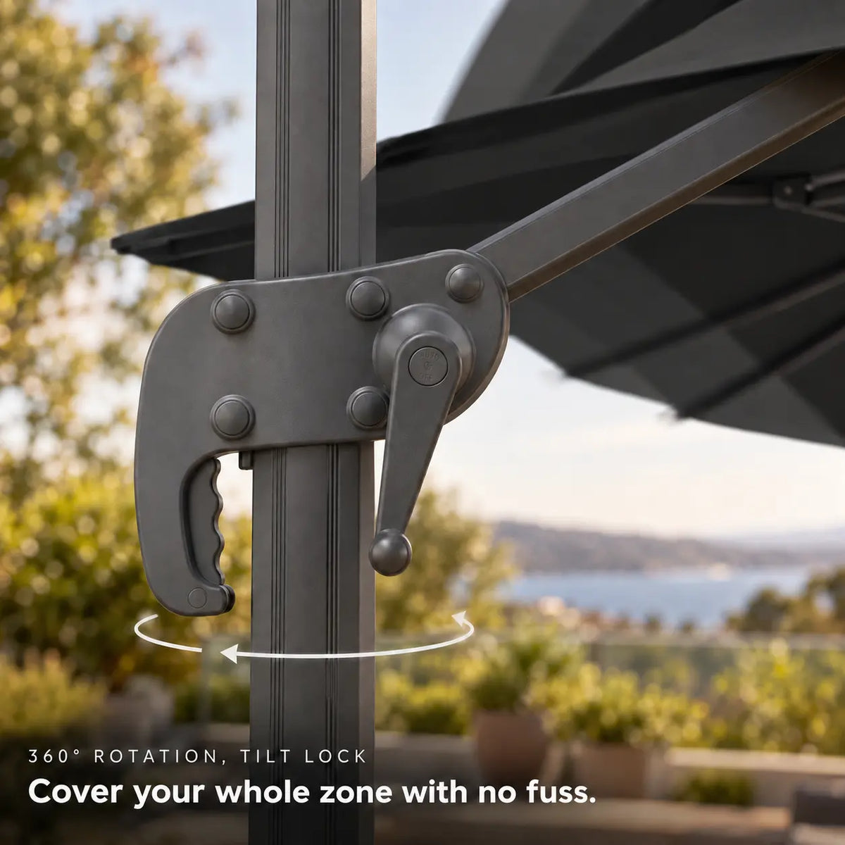 Cantilever umbrella 3x4 black 360-degree rotation tilt lock lever mechanism