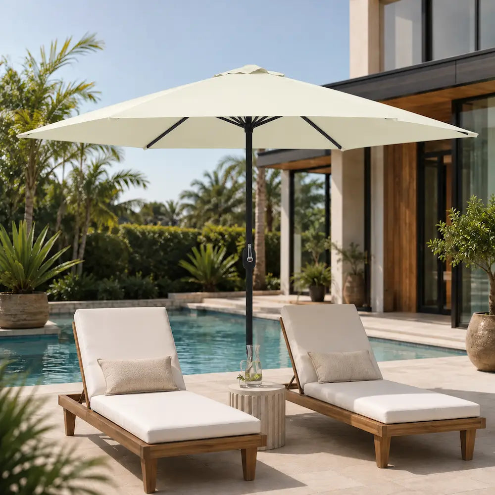 Market Umbrella 2.7m Round Sand White - Aluminium Pole, Crank Opening | Calade