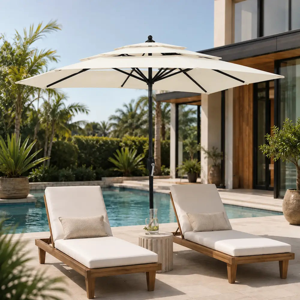 3-Tier Market Umbrella 2x2m Square Sand - Aluminium, Crank & Tilt | Restanque