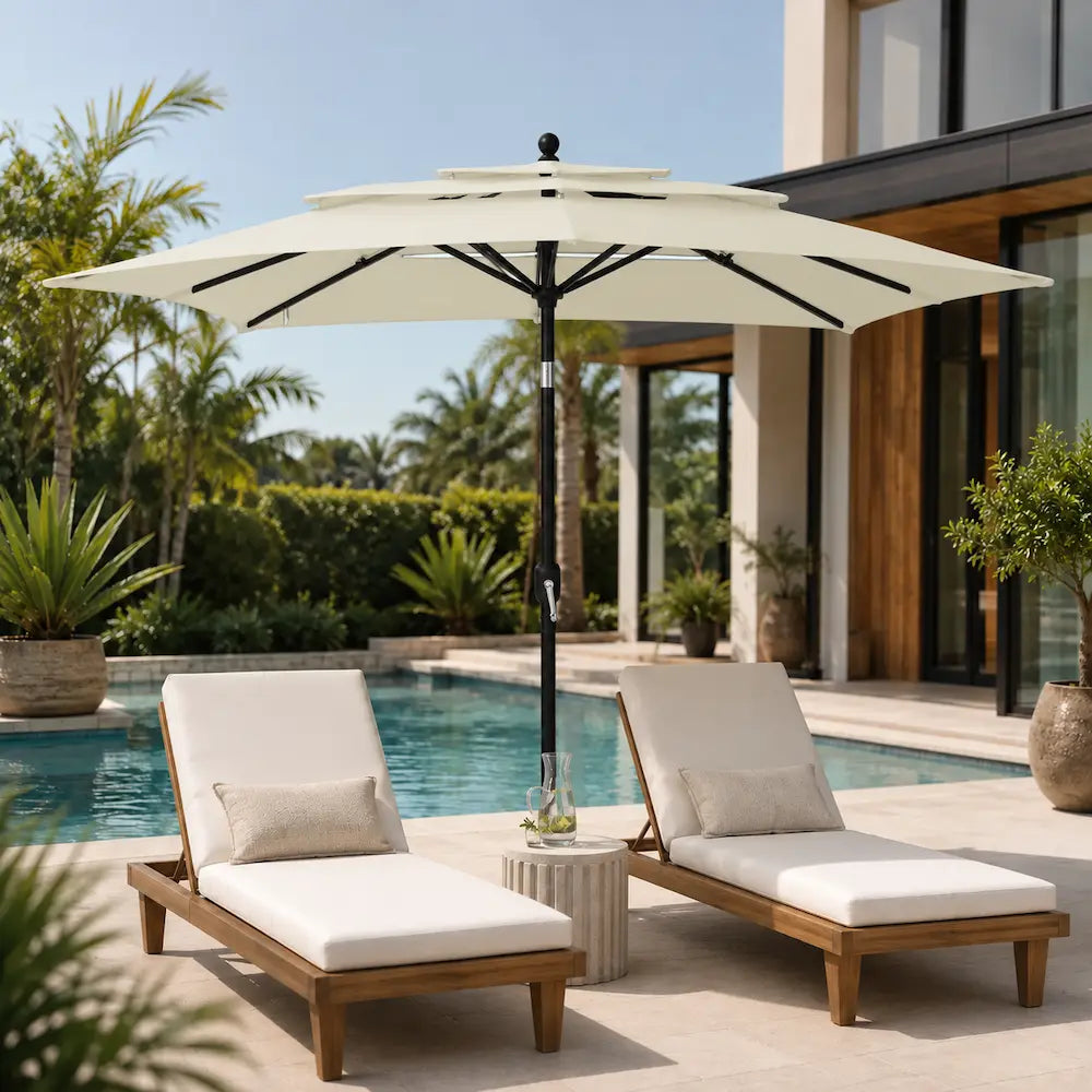 3-Tier Market Umbrella 2.5m Sand - Aluminium, Crank & Tilt | Tonnelle