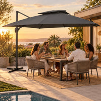 Cantilever umbrella 3x3 anthracite outdoor dining sunset pool terrace entertaining