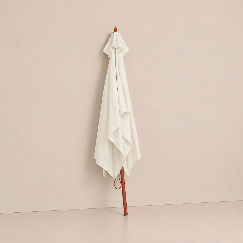 Market Umbrella 2x3m Rectangular Cream - Hardwood Pole, Single Pulley | Bastide