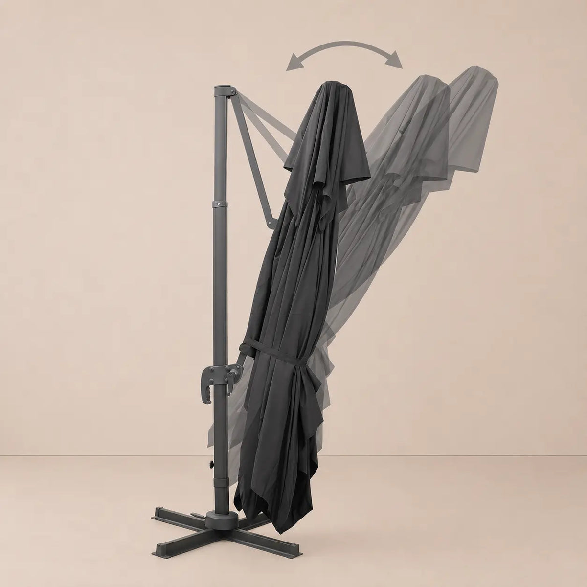 Tilt function of the 3x4m anthracite rectangular cantilever umbrella allowing adjustable shade angles throughout the day