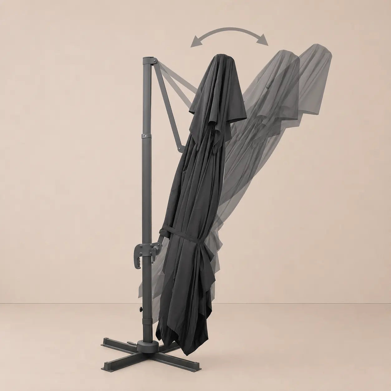 Tilt function of the 3x4m anthracite rectangular cantilever umbrella allowing adjustable shade angles throughout the day