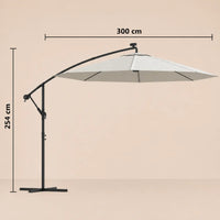 Round cantilever umbrella 3m diameter 254cm height with cross base and solar panel – Solano Sand dimensions