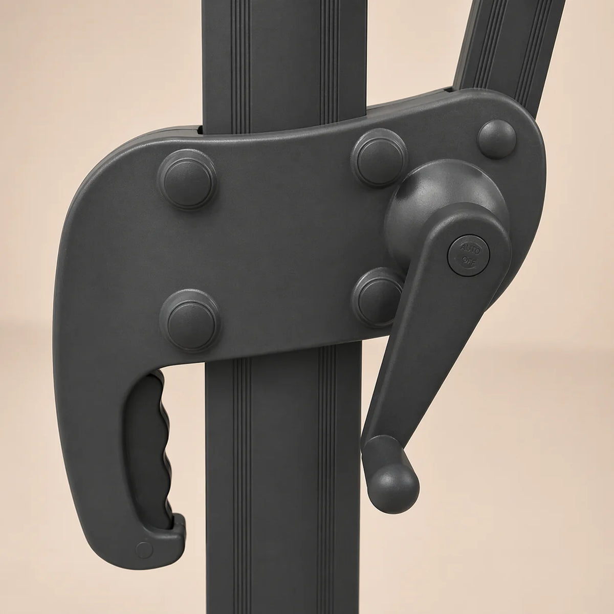 Cantilever umbrella tilt lock mechanism – adjustable lever with auto-lock button on anthracite aluminium pole, Autan XL