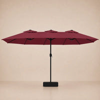 Bordeaux double canopy market umbrella with integrated LED lights, black aluminium pole and weighted square base