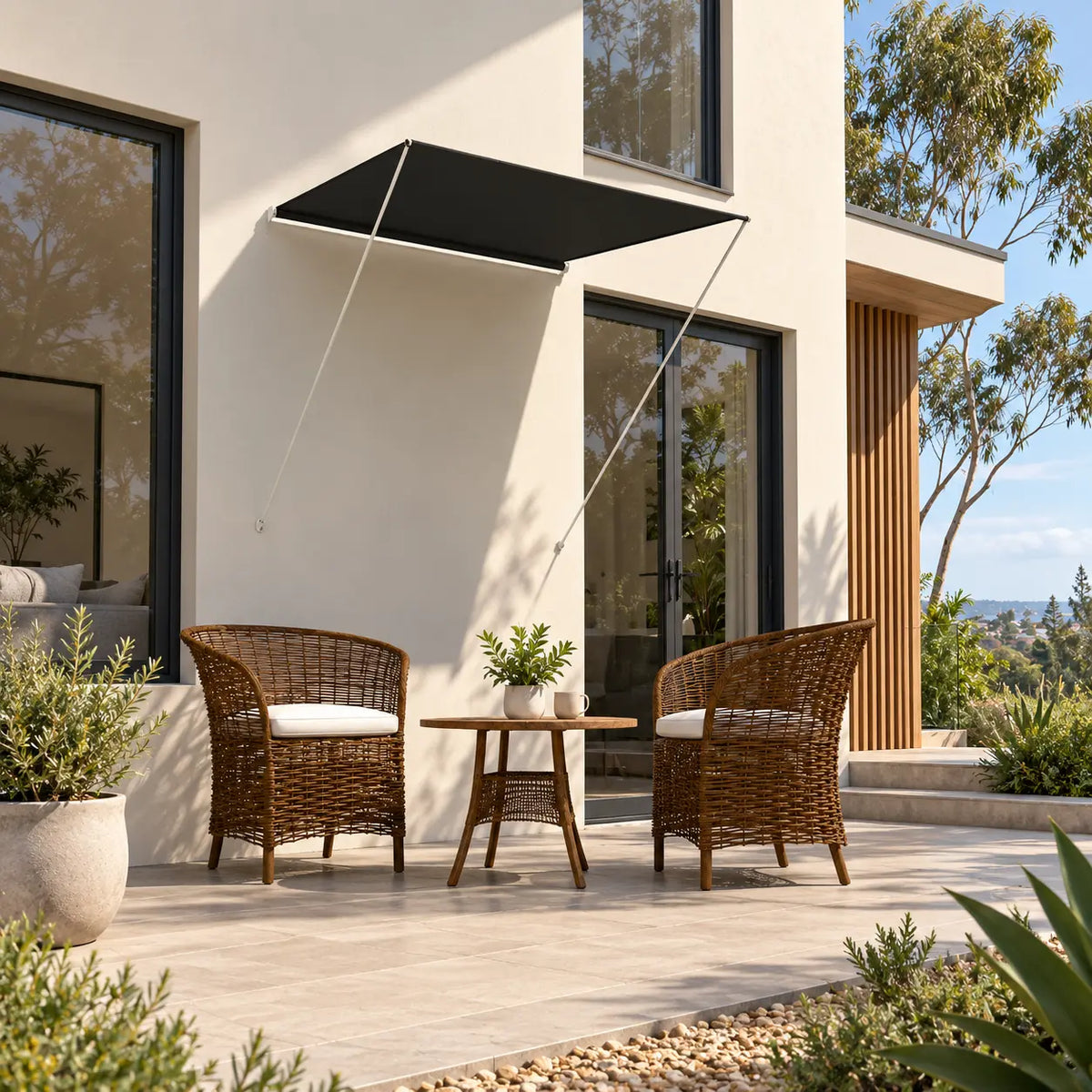 anthracite manual retractable awning shading outdoor patio