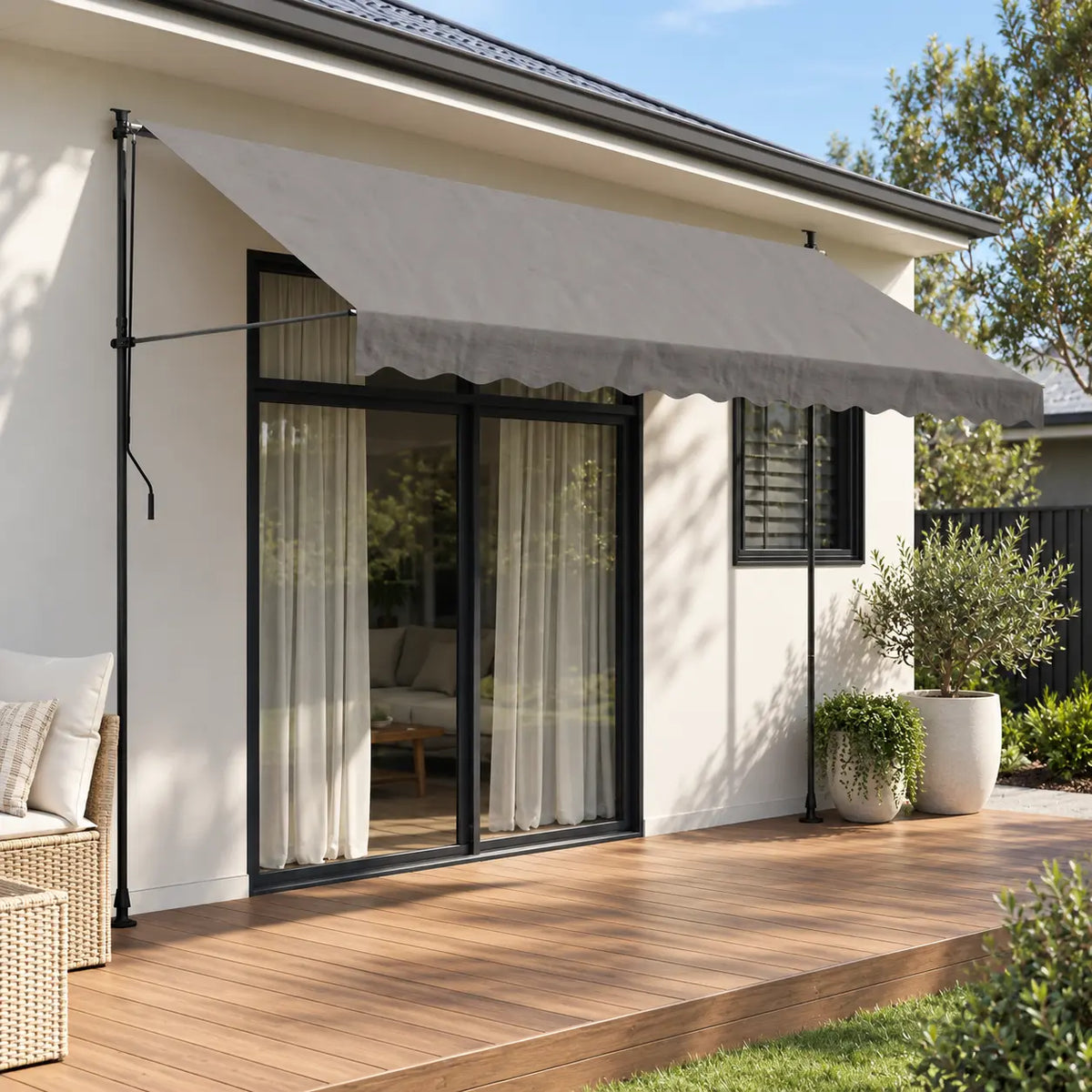 anthracite retractable awning shading outdoor patio