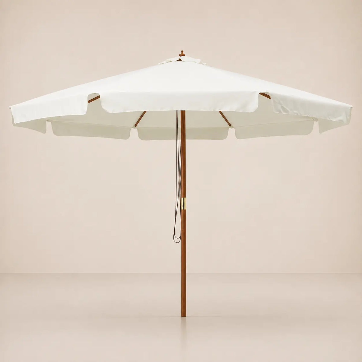 3.3m sand white market umbrella with hardwood pole, brass hardware and double pulley cord system