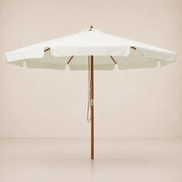 3.3m sand white market umbrella with hardwood pole, brass hardware and double pulley cord system