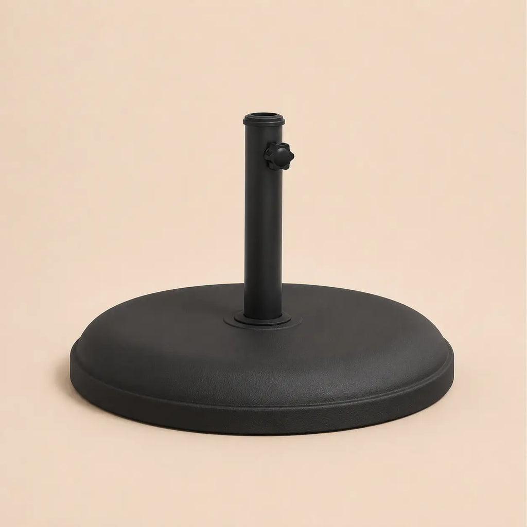 Round black patio umbrella base with locking bolt – 25kg anthracite weighted stand for outdoor umbrella, product view