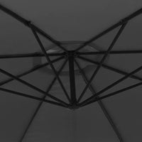 Round cantilever umbrella underside view showing double-layer 8-spoke aluminium rib frame – Gregal 3.5m Anthracite