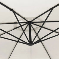 Round cantilever umbrella underside view showing double-layer 8-spoke aluminium rib frame – Zephyr 3.5m Sand White