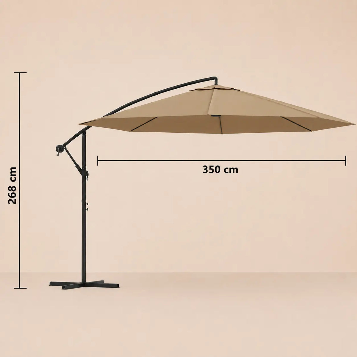 Round cantilever umbrella 3.5m diameter 268cm height with cross base – Bora Taupe dimensions