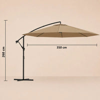 Round cantilever umbrella 3.5m diameter 268cm height with cross base – Bora Taupe dimensions